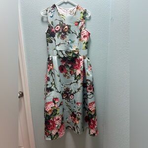Metissa Floral Flare Sleeveless Dress Sz M Holiday Elegant Christmas New Year